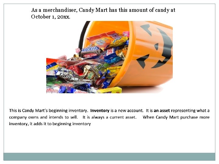 As a merchandiser, Candy Mart has this amount of candy at October 1, 20