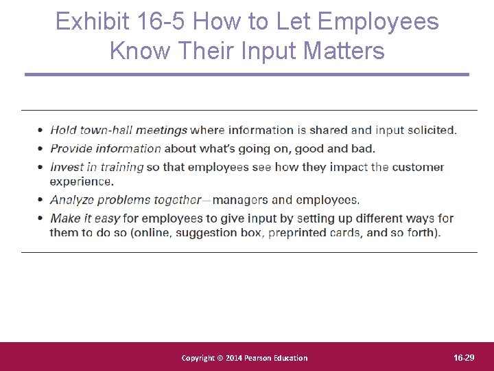 Exhibit 16 -5 How to Let Employees Know Their Input Matters Copyright Pearson. Education,