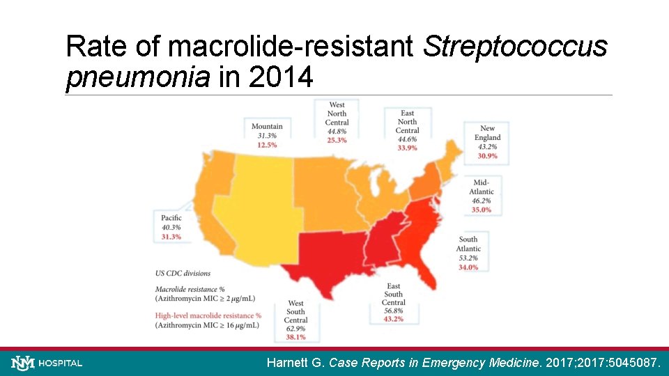 Rate of macrolide-resistant Streptococcus pneumonia in 2014 Harnett G. Case Reports in Emergency Medicine.
