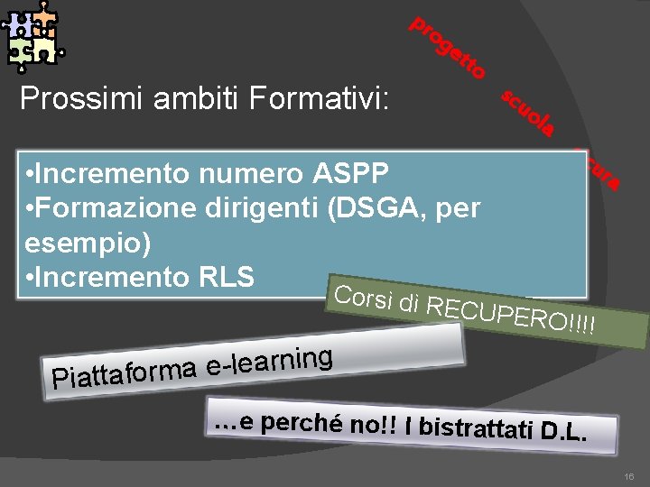 pr og et to Prossimi ambiti Formativi: scu ola ur • Incremento numero ASPP