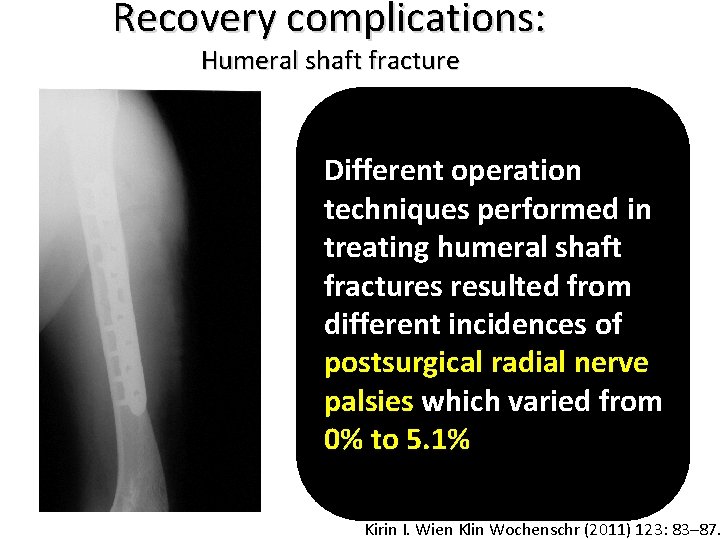 Recovery complications: Humeral shaft fracture Different operation techniques performed in treating humeral shaft fractures