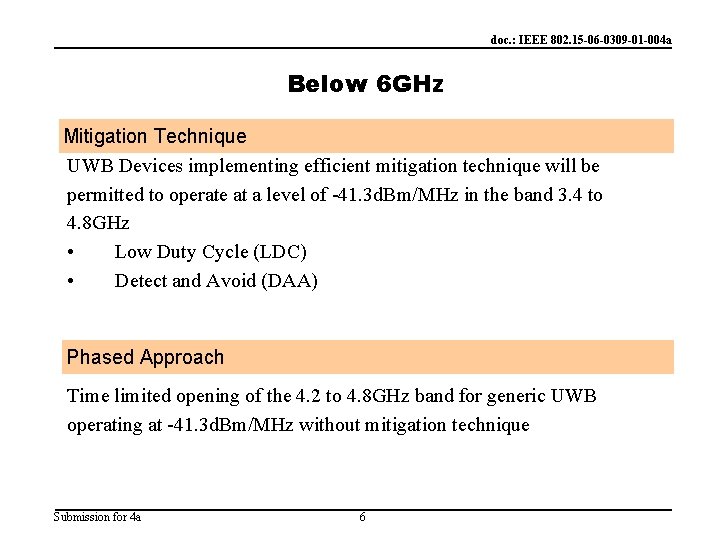 doc. : IEEE 802. 15 -06 -0309 -01 -004 a Below 6 GHz Mitigation