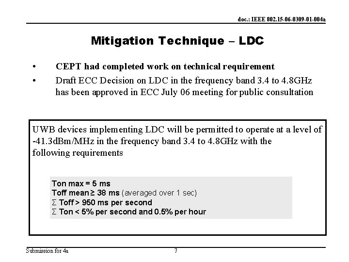 doc. : IEEE 802. 15 -06 -0309 -01 -004 a Mitigation Technique – LDC
