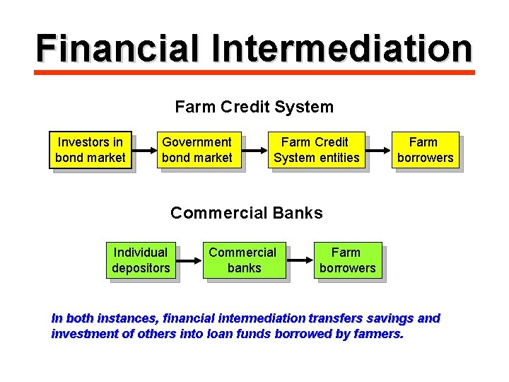 Financial Intermediation Farm Credit System Investors in bond market Government bond market Farm Credit
