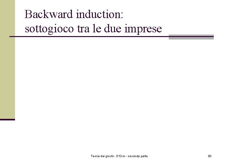 Backward induction: sottogioco tra le due imprese Teoria dei giochi - D'Orio - seconda