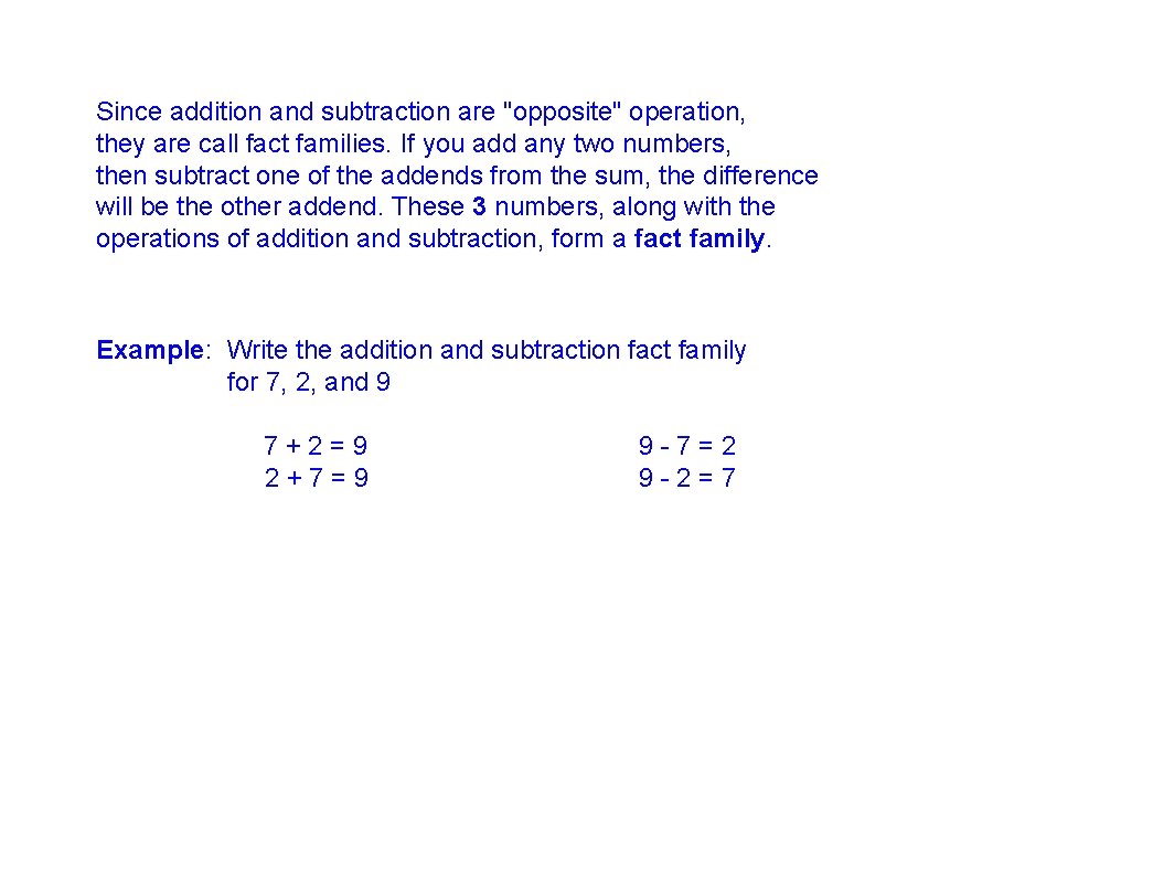 Since addition and subtraction are "opposite" operation, they are call fact families. If you