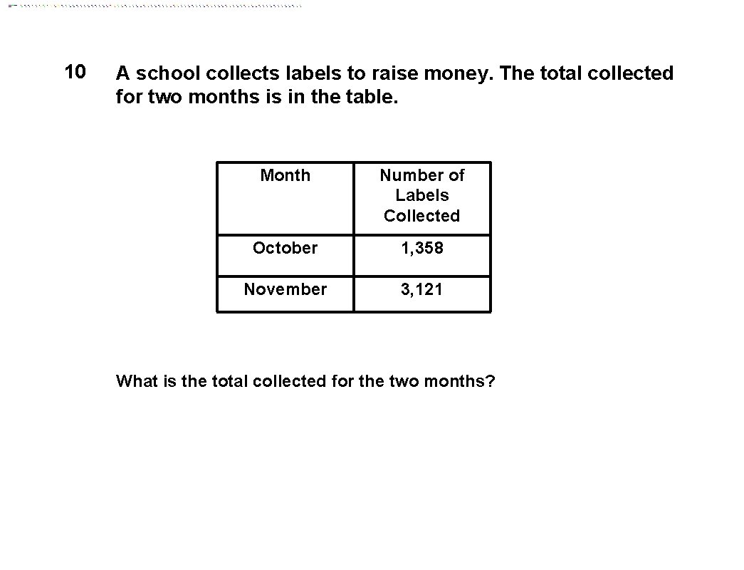 10 A school collects labels to raise money. The total collected for two months