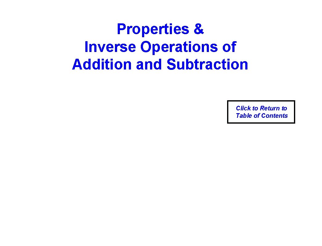 Properties & Inverse Operations of Addition and Subtraction Click to Return to Table of