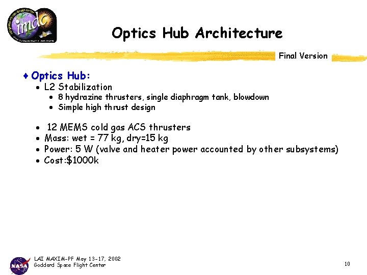 Optics Hub Architecture Final Version ¨ Optics Hub: · L 2 Stabilization · 8