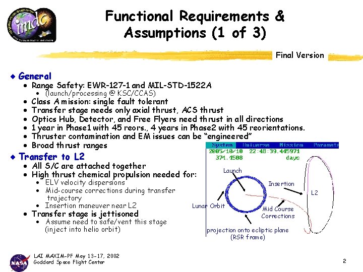 Functional Requirements & Assumptions (1 of 3) Final Version ¨ General · Range Safety: