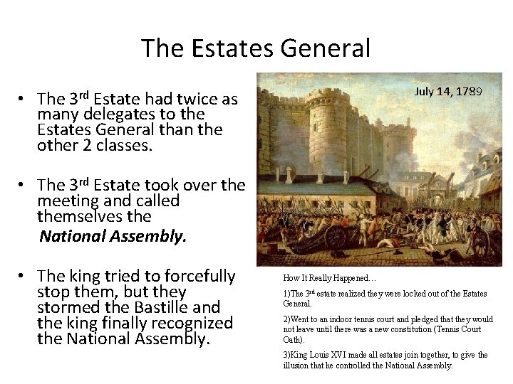 The Estates General July 14, 1789 • The 3 rd Estate had twice as