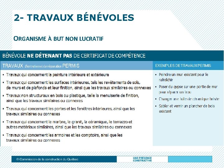 2 - TRAVAUX BÉNÉVOLES ORGANISME À BUT NON LUCRATIF 