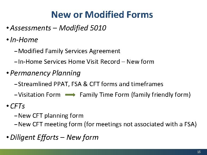 New or Modified Forms • Assessments – Modified 5010 • In-Home –Modified Family Services