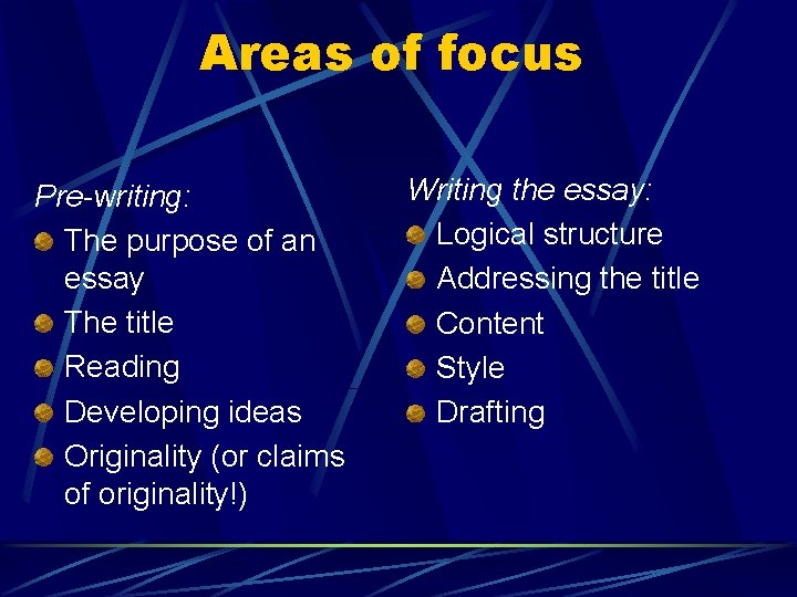 Focus Writing Structure Writing an Essay LEARNING TOOL Common Problems What