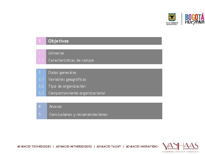 CONTENIDO 1 Objetivos 2. 1 Universo 2. 2 Características de campo 3 Datos generales