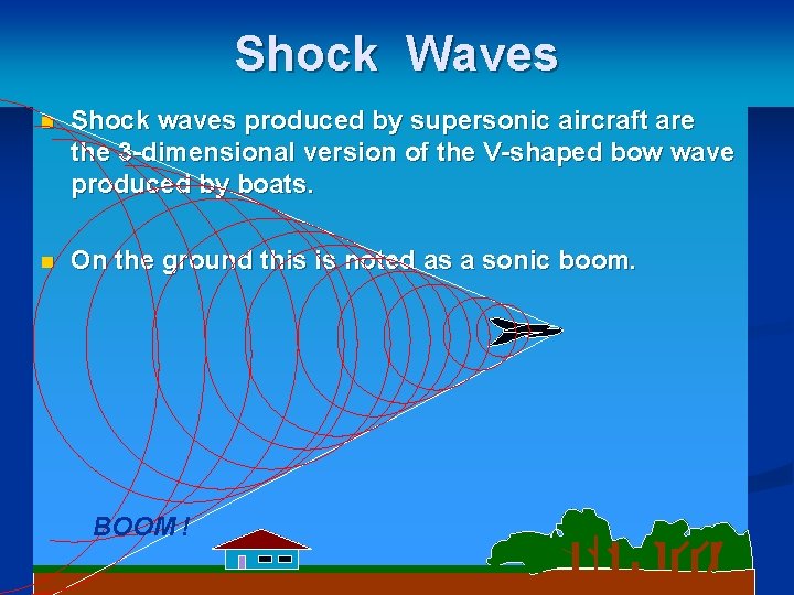 Shock Waves n Shock waves produced by supersonic aircraft are the 3 -dimensional version