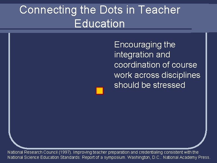 Connecting the Dots in Teacher Education Encouraging the integration and coordination of course work