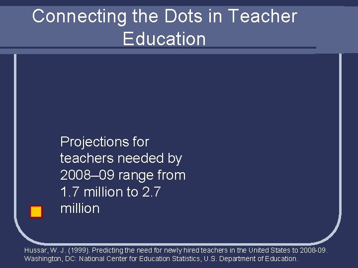 Connecting the Dots in Teacher Education Projections for teachers needed by 2008– 09 range