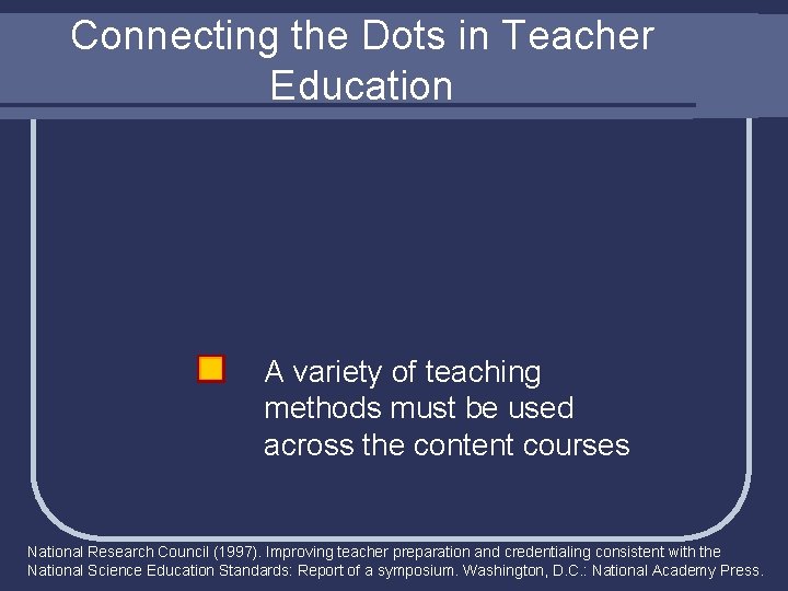 Connecting the Dots in Teacher Education A variety of teaching methods must be used
