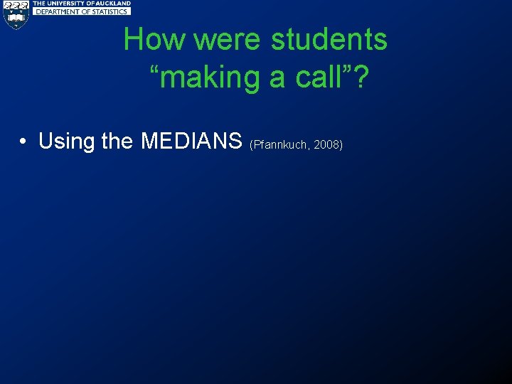 How were students “making a call”? • Using the MEDIANS (Pfannkuch, 2008) 