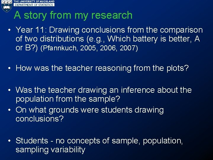 A story from my research • Year 11: Drawing conclusions from the comparison of