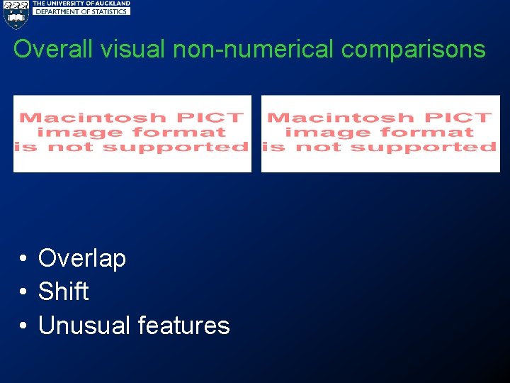 Overall visual non-numerical comparisons • Overlap • Shift • Unusual features 