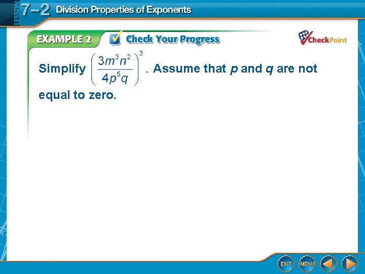 Simplify equal to zero. Assume that p and q are not 