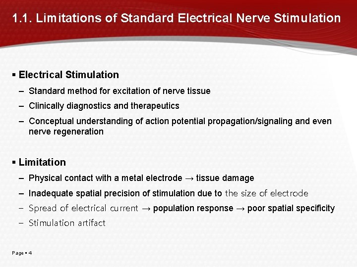 1. 1. Limitations of Standard Electrical Nerve Stimulation Electrical Stimulation – Standard method for