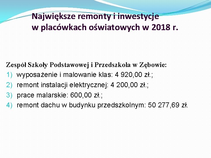 Największe remonty i inwestycje w placówkach oświatowych w 2018 r. Zespół Szkoły Podstawowej i