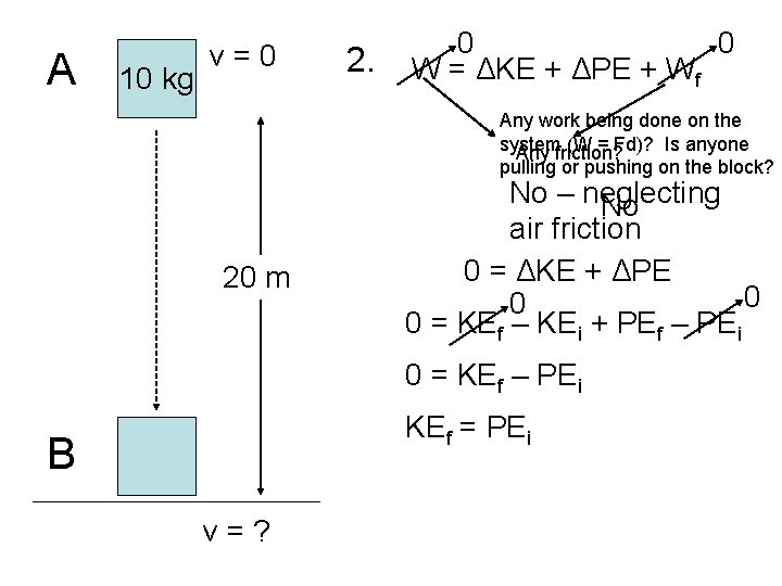 A 10 kg v=0 2. 0 0 W = ΔKE + ΔPE + Wf