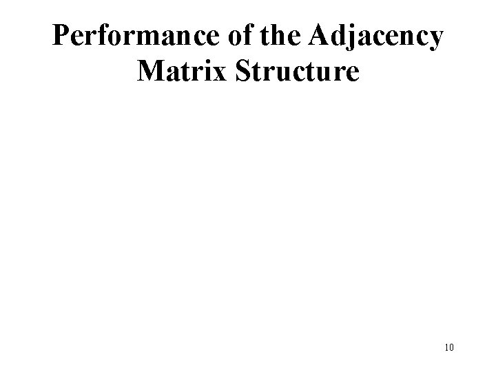 Performance of the Adjacency Matrix Structure 10 