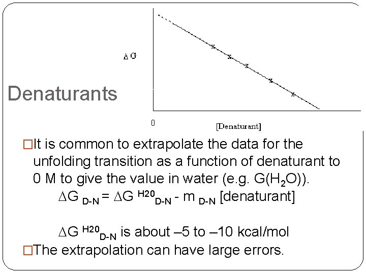Denaturants �It is common to extrapolate the data for the unfolding transition as a
