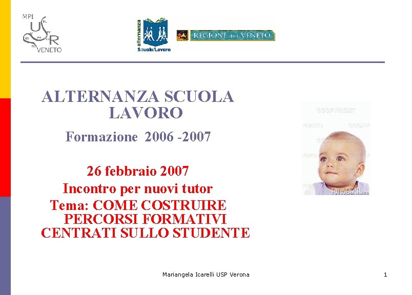 ALTERNANZA SCUOLA LAVORO Formazione 2006 -2007 26 febbraio 2007 Incontro per nuovi tutor Tema: