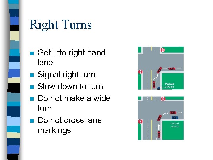 Right Turns n n n Get into right hand lane Signal right turn Slow