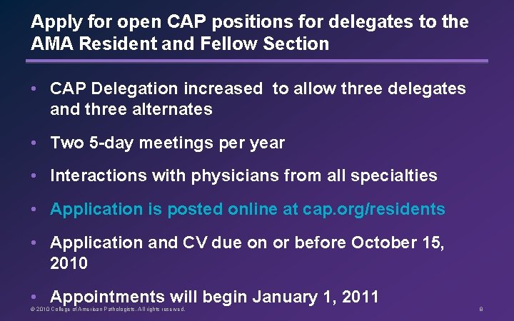 Apply for open CAP positions for delegates to the AMA Resident and Fellow Section