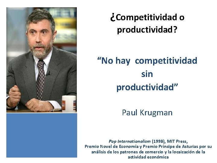¿Competitividad o productividad? “No hay competitividad sin productividad” Paul Krugman Pop Internationalism (1998), MIT ¿Competitividad o productividad? “No hay competitividad sin productividad” Paul Krugman Pop Internationalism (1998), MIT