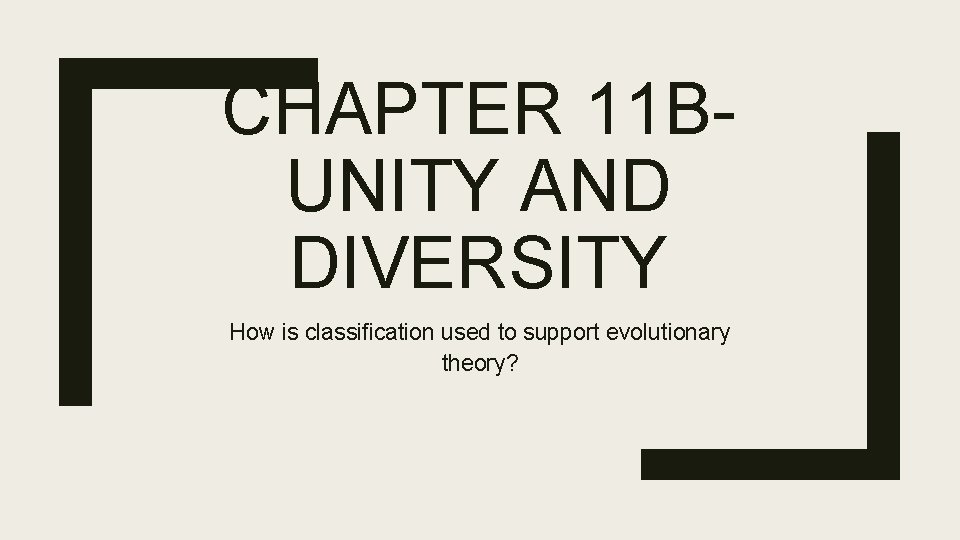 CHAPTER 11 BUNITY AND DIVERSITY How is classification used to support evolutionary theory? 