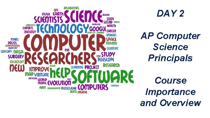 DAY 2 AP Computer Science Principals Course Importance and Overview DAY 2 AP Computer Science Principals Course Importance and Overview