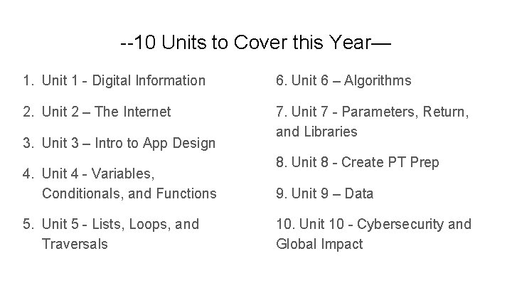 --10 Units to Cover this Year— 1. Unit 1 - Digital Information 6. Unit --10 Units to Cover this Year— 1. Unit 1 - Digital Information 6. Unit