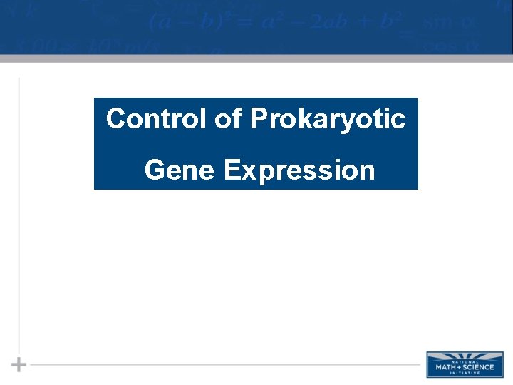 Control of Prokaryotic Gene Expression 