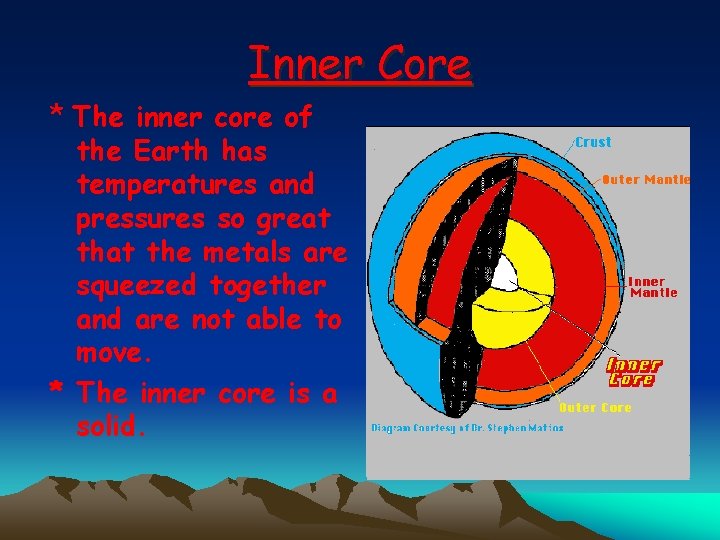 Inner Core * The inner core of the Earth has temperatures and pressures so