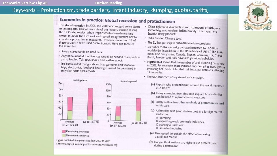 Economics Section: Chp. 46 Further Reading Keywords – Protectionism, trade barriers, Infant industry, dumping,