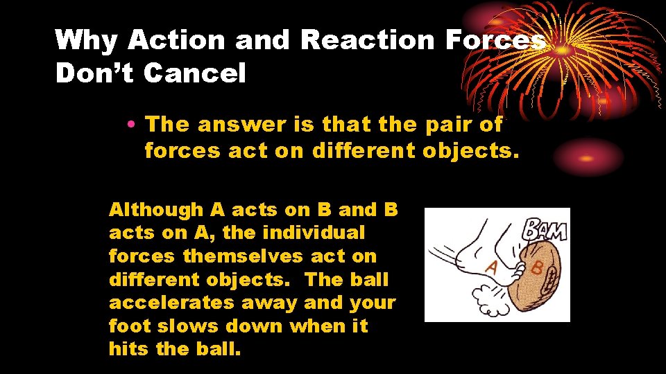 Why Action and Reaction Forces Don’t Cancel • The answer is that the pair