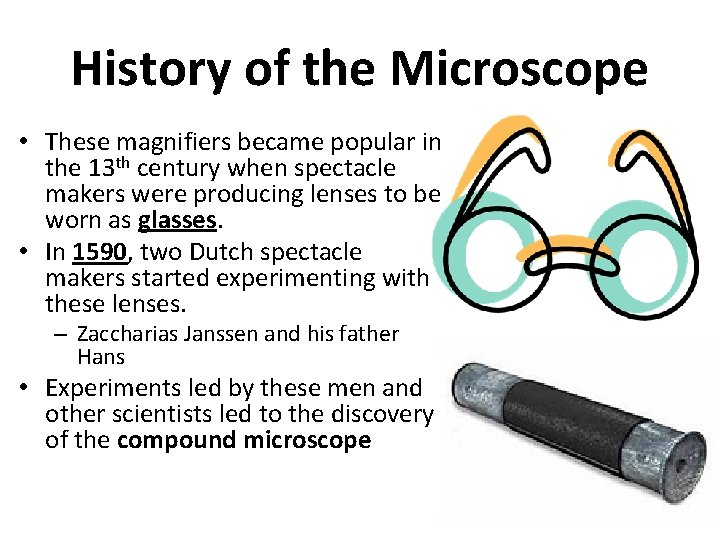 History of the Microscope • These magnifiers became popular in the 13 th century