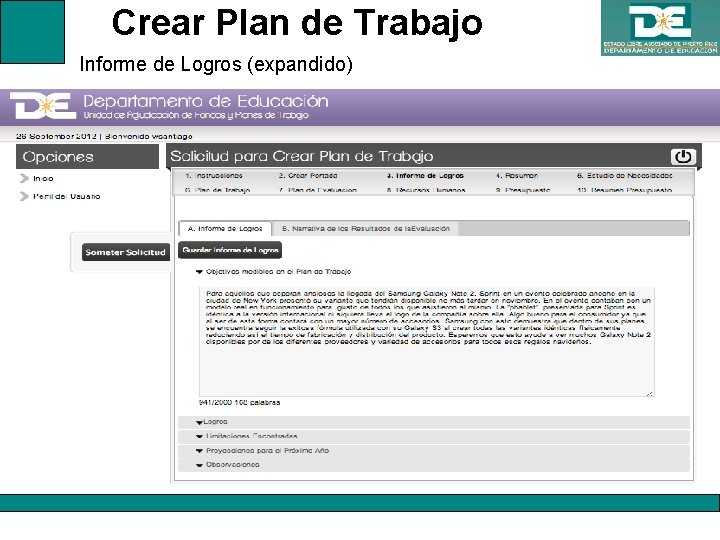 Crear Plan de Trabajo Informe de Logros (expandido) 