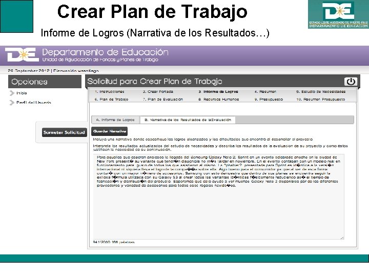 Crear Plan de Trabajo Informe de Logros (Narrativa de los Resultados…) 