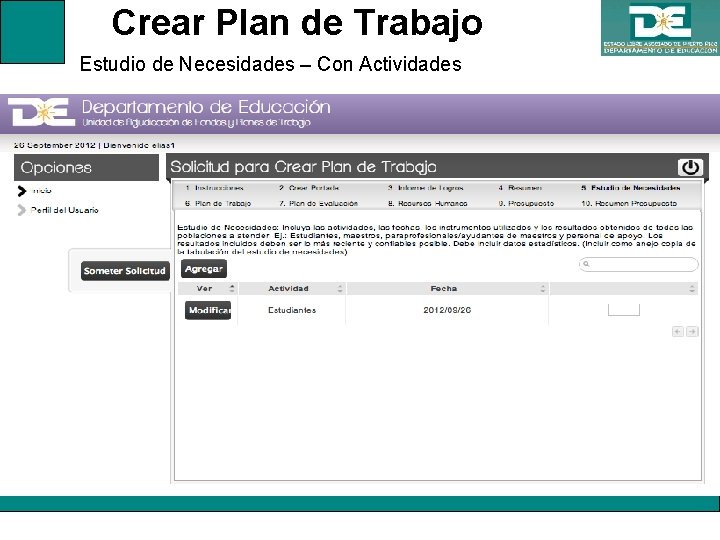 Crear Plan de Trabajo Estudio de Necesidades – Con Actividades 