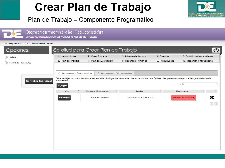 Crear Plan de Trabajo – Componente Programático 