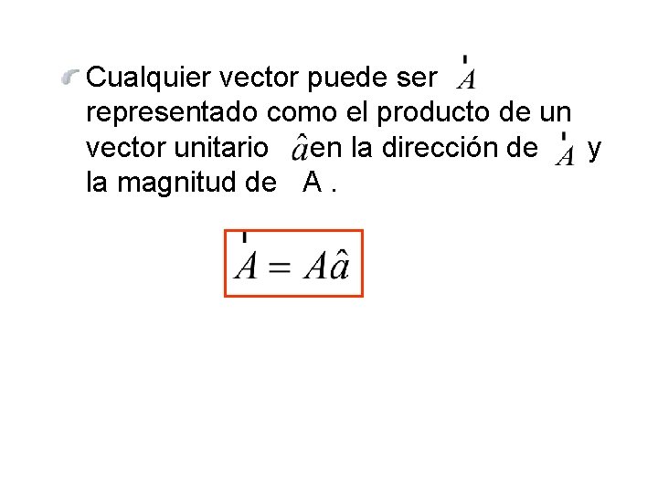 Cualquier vector puede ser representado como el producto de un vector unitario en la