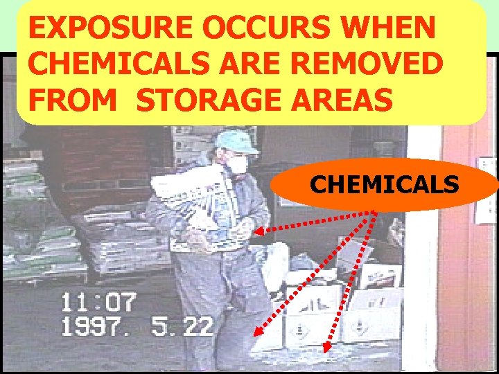 EXPOSURE OCCURS WHEN CHEMICALS ARE REMOVED FROM STORAGE AREAS CHEMICALS 